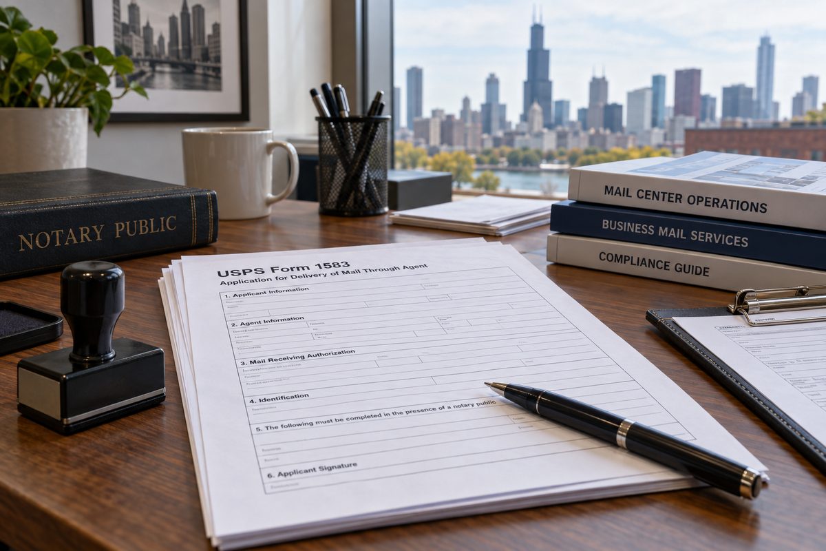 USPS Form 1583 postal forwarding registration paperwork and identity records.